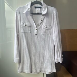 Karen Scott White Cotton 3/4 Sleeve Top - Small